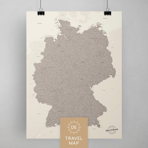 Deutschland-Karte als Poster in Warmgray zum Pinnen und Markieren von Reisezielen kaufen