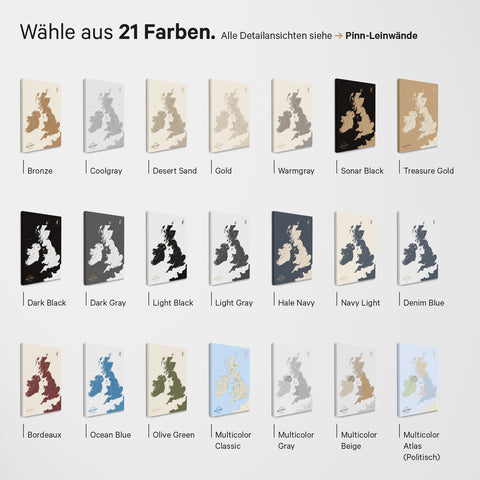 England (Great Britain) & Ireland map TRAVEL® magnetic poster – in 21 colors