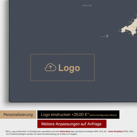 Mapa Anglii (Wielka Brytania) i Irlandii TRAVEL® Canvas z pinezkami – Hale Navy