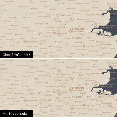 Mapa Anglii (Wielka Brytania) i Irlandii TRAVEL® Canvas z pinezkami – Hale Navy