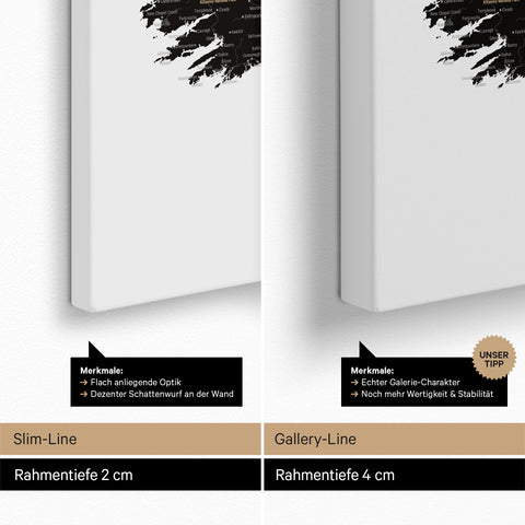Mapa Anglii (Wielka Brytania) i Irlandii TRAVEL® Canvas z pinezkami – Jasna czerń