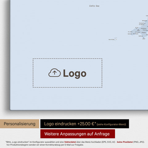 Mapa Anglii (Wielka Brytania) i Irlandii TRAVEL® Canvas z pinezkami – Multicolor Atlas