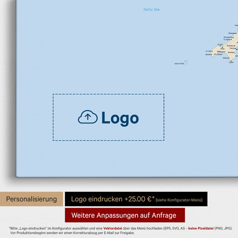 Mapa Anglii (Wielka Brytania) i Irlandii TRAVEL® Canvas z pinezkami – Multicolor Classic