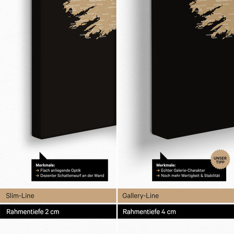 Mapa Anglii (Wielka Brytania) i Irlandii TRAVEL® Canvas z pinezkami – Sonar Black