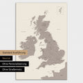 Neutrale Ausführung einer England-Karte in Farbe Warmgray (Braun-Grau) ohne Personalisierung