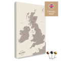 Englandkarte mit Irland in Farbe Warmgray (Braun-Grau) als Pinnwand Leinwand zum Pinnen und Markieren von Reisezielen