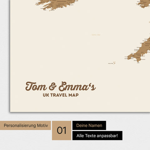 England (Great Britain) & Ireland map TRAVEL® Premium Poster – in 21 colors