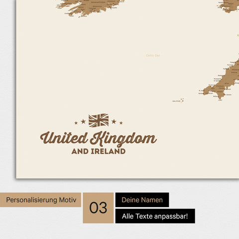 England (Great Britain) & Ireland map TRAVEL® Premium Poster – in 21 colors