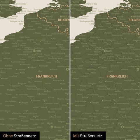 Europe Push Pin Map TRAVEL® – Olive Green