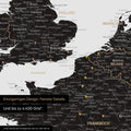 Europe map in Light Black (White-Black) as canvas for pinning shows a section of England, France, and Belgium with many details such as national parks, rivers, and numerous small towns and cities, some of which are marked with pins