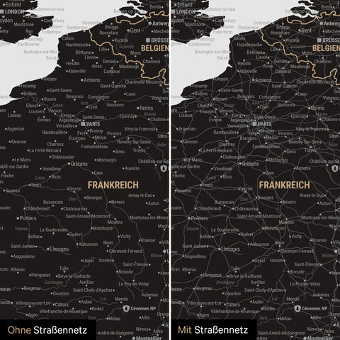 Europe Push Pin Map TRAVEL® – Light Black (White-Black)