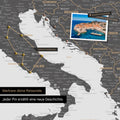 Modern Europe map in the color Light Gray as a Push Pin Map shows a section of Italy, Croatia, and Greece, with already visited travel destinations marked by pins