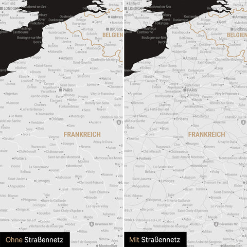 Mapa Europy TRAVEL® Canvas z pinezkami – Dark Black (Czarno-biały)