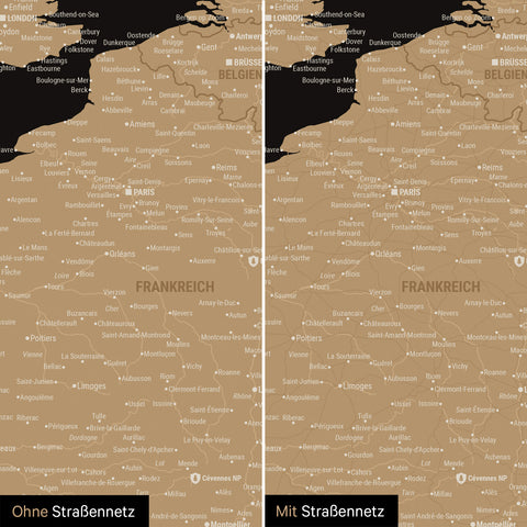 Europe Push Pin Map TRAVEL® – Sonar Black (Black-Gold)