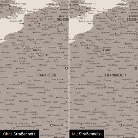 Europe Push Pin Map TRAVEL® – Warmgray (Brown-Gray)