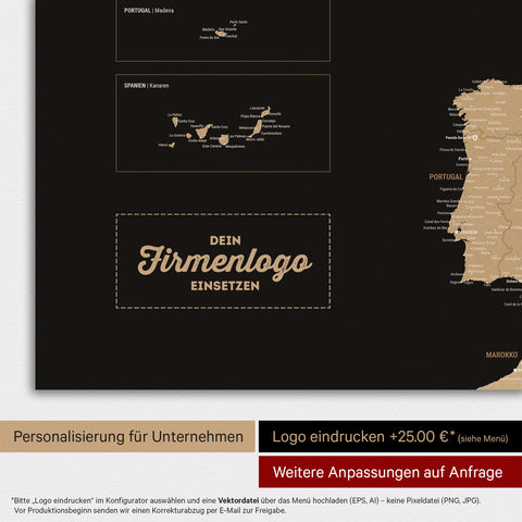 Europe Map TRAVEL® Magnetic Board – Sonar Black (Black-Gold)