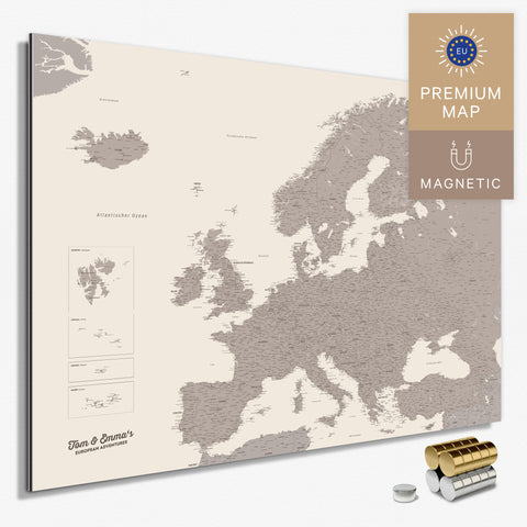 Mapa Europy TRAVEL® Tablica magnetyczna – Warmgray (Brązowo-szary)
