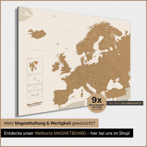 Mapa Europy TRAVEL® Plakat magnetyczny – Bronze