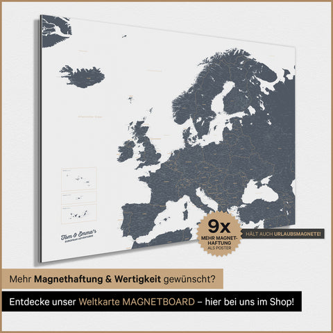Europe Map TRAVEL® Magnetic Poster – Denim Blue