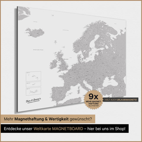 Europe Map TRAVEL® Magnetic Poster – Coolgray (Light Gray)