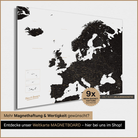 Mapa Europy TRAVEL® Plakat magnetyczny – Light Black