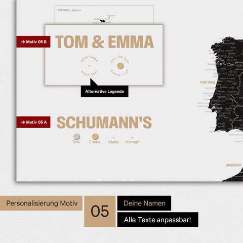 Magnetische Europa-Karte in einem modernen Design in Light Black als Magnet-Poster mit Personalisierung als Logo mit einer Weltkugel