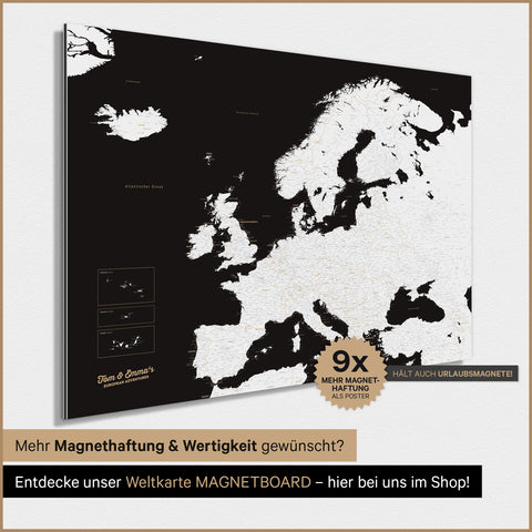 Europe Map TRAVEL® Magnetic Poster – Dark Black (Black-White)
