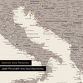 Detail einer magnetischen Europa Landkarte als Magnet-Poster in Warmgray (Braun-Grau) zeigt einen Ausschnitt von Italien, Kroatien und Griechenland