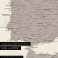Ausschnitt einer Europakarte als Magnetposter in Warmgray (Braun-Grau) zeigt einen Ausschnitt von England, Frankreich und Belgien