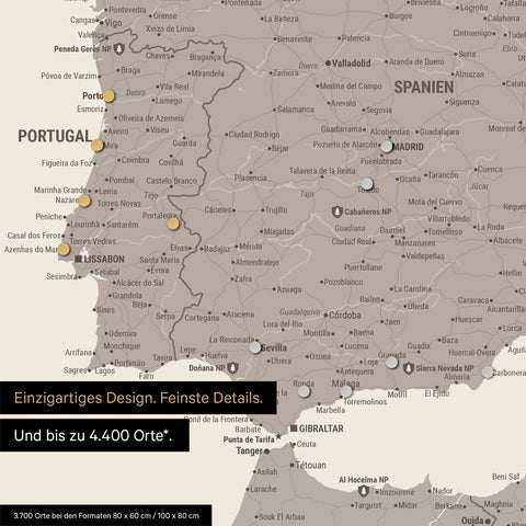 Ausschnitt einer Europakarte als Magnetposter in Warmgray (Braun-Grau) zeigt einen Ausschnitt von England, Frankreich und Belgien