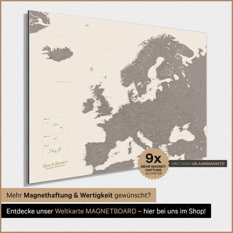 Europe Map TRAVEL® Magnetic Poster – Warmgray (Brown-Gray)