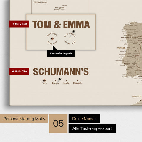 Europe map in a modern design in Desert Sand as a Push Pin Map with personalization as a logo with a globe