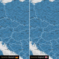 Europe map design in blue optionally in German or English language