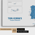 Europe map for pinning in blue with personalization in vintage style