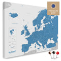 Europe map in the color blue in a modern, minimalist design as a canvas for pinning trips and places