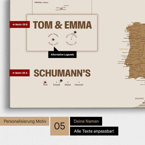Europe map in a modern design in bronze as a Push Pin Map with personalization as a logo with a globe