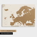 Neutral standard Version of the detailed Europe map as a pinboard canvas in bronze without personalization