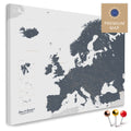 Europe map in the color Denim Blue in a modern, minimalist design as a canvas for pinning trips and places