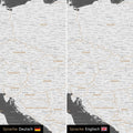 Europe map design in dark gray optionally in German or English language