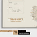 Europe map for pinning in gold with personalization in vintage style