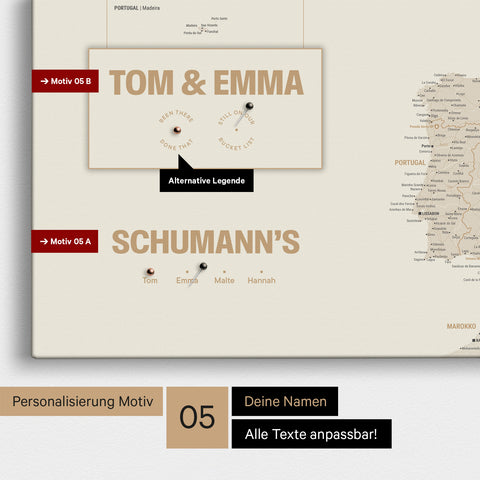 Europe map in a modern design in gold as a Push Pin Map with personalization as a logo with a globe