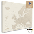 Europe map in the color gold in a modern, minimalist design as a canvas for pinning trips and places