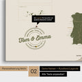 Europe map Push Pin Map in olive green with personalization as a round logo that includes a legend for already visited travel destinations in circular text