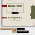 Europe map in a modern design in olive green as a Push Pin Map with personalization as a logo with a globe