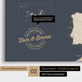 Europe map Push Pin Map in Hale Navy (Blue-Gold) with personalization as a round logo that includes a legend for already visited travel destinations in circular text