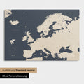 Neutral standard Version of the detailed Europe map as a pinboard canvas in Hale Navy (blue-gold) without personalization