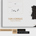 Europe map for pinning in Light Black (White-Black) with personalization in vintage style