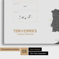 Europe map for pinning in light gray with personalization in vintage style