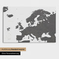 Neutral standard Version of the detailed Europe map as a pinboard canvas in light gray without personalization
