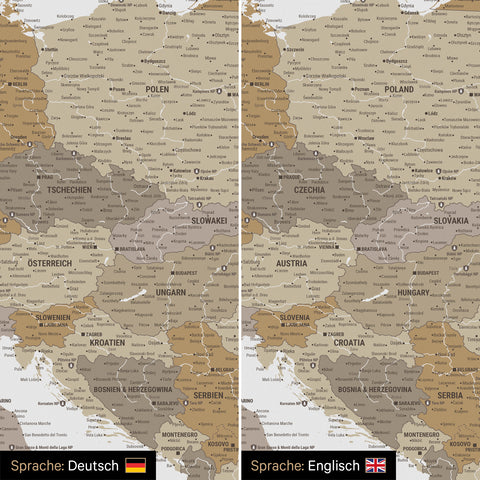 Mapa Europy TRAVEL® Canvas z pinezkami – Multicolor Beige